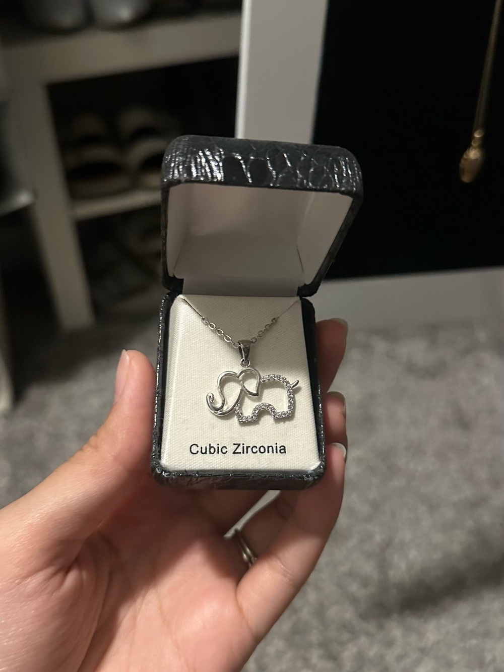 Sears Silver Elephant Cubic Zirconia Pendant Necklace